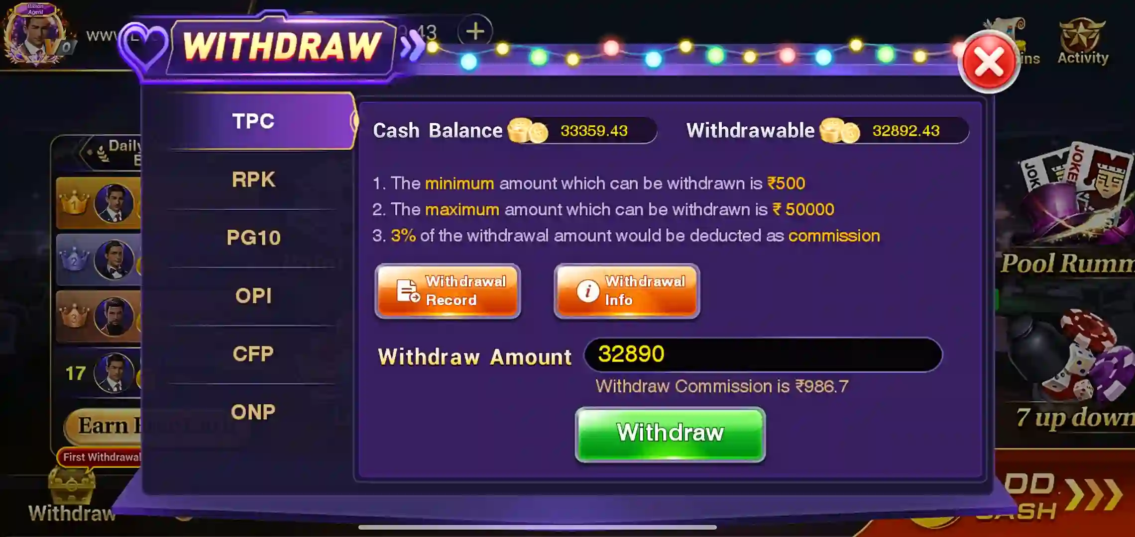 Withdraw Cash - Happy Ace Casino